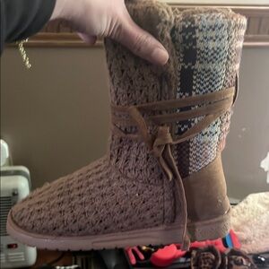 Essentials Brown Winter Rain Boots with Knit Detail